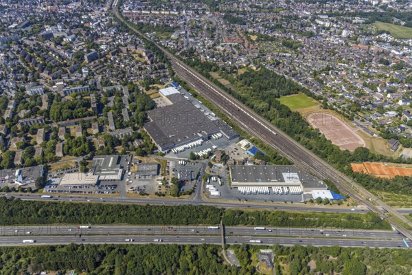 Aerial view, motorway A40, Venloher Straße, Ruhrorter Straße, EDEKA Frischecenter Mörs, logistics