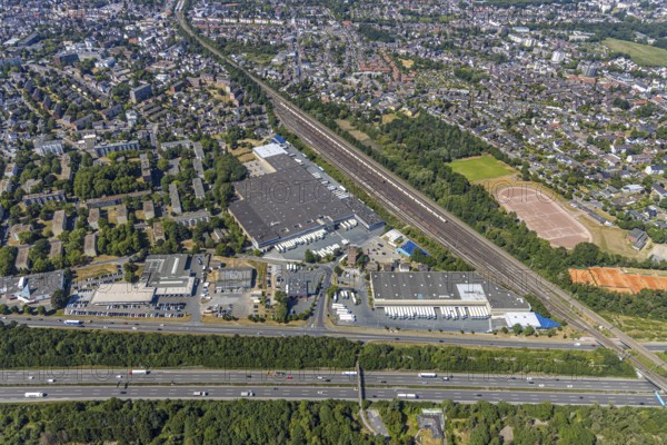 Aerial view, motorway A40, Venloher Straße, Ruhrorter Straße, EDEKA Frischecenter Mörs, logistics
