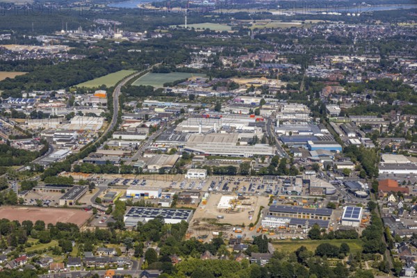 Aerial photo, industrial estate Hülsdonk, Berufskolleg Mörs, Mörs, Ruhr area, North