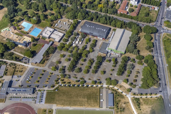 Aerial photo, ENNI Solimare swimming pool, ENNI event hall, Vinn, Mörs, Ruhr area, North