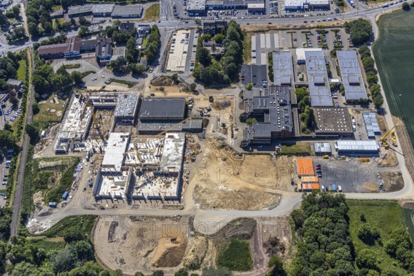 Aerial photo, Berufskolleg für Technik Mörs, construction site of new school building, vocational