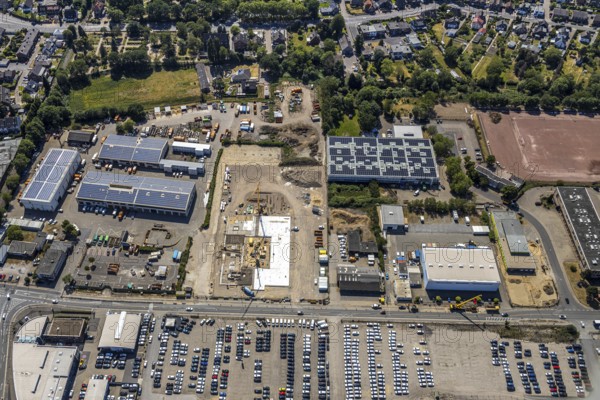 Aerial view, construction site ENNI factory and administration building, former carpenter's