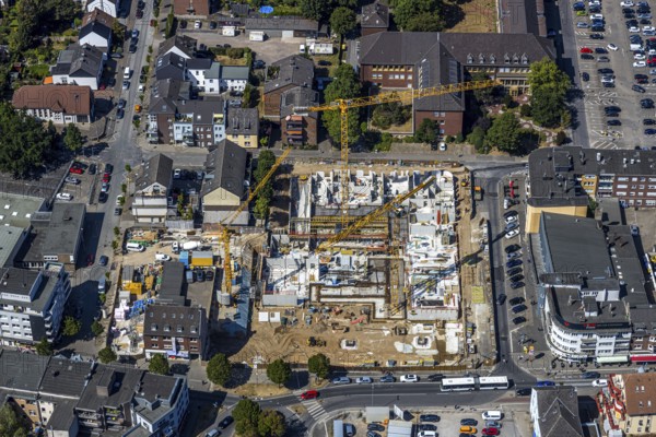 Aerial view, Horten C&A wasteland, new construction of 139 rental flats, Mörs, Ruhr area, North