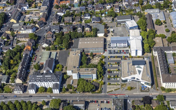 Aerial photograph, Mörs town archive, Mörs library, Gymnasium Adolfinum, Wilhelm-Schroeder-Straße,