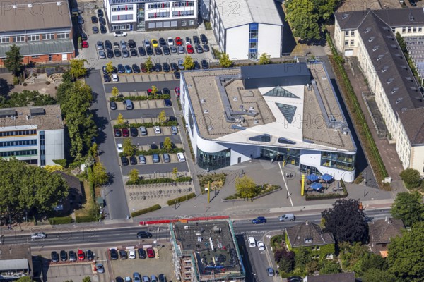 Aerial photograph, Mörs town archive, Mörs library, Wilhelm-Schroeder-Straße, Mörs, Ruhr area,