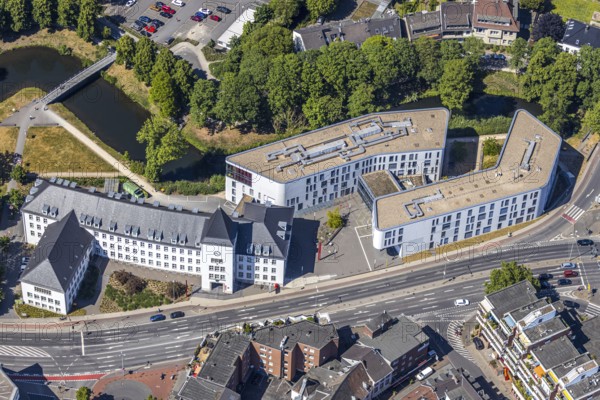 Aerial view, town hall Mörs, Stadtgraben, Unterwallstraße, Mörs, Ruhr area, North Rhine-Westphalia,