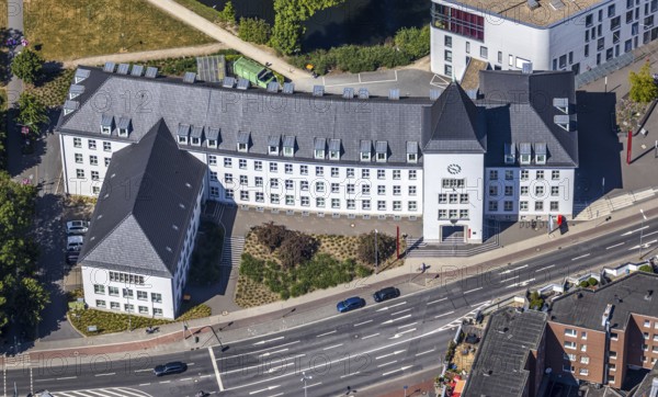 Aerial view, town hall Mörs, Stadtgraben, Unterwallstraße, Mörs, Ruhr area, North Rhine-Westphalia,