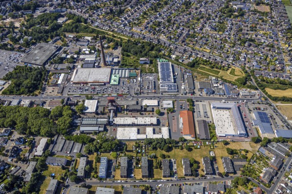 Aerial view, Former Rheinpreußen colliery, Franz-Haniel-Straße industrial estate, Hornbach DIY