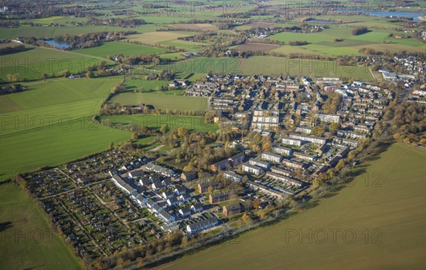 Aerial view, Blumensiedlung, Achterathsheide, Kapellen-Achterathsfeld, Mörs, Ruhr area, North