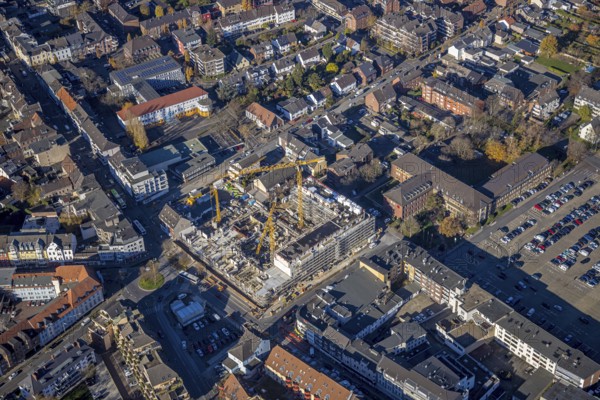 Aerial view, construction site new building Homberger Höfe, flats and commercial areas, formerly
