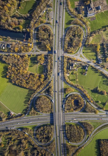 Aerial view, motorway junction Mörs, A40, A57, Moers-Hülsdonk, Mörs, Ruhr area, North