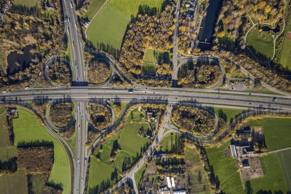 Aerial view, motorway junction Mörs, A40, A57, Moers-Hülsdonk, Mörs, Ruhr area, North