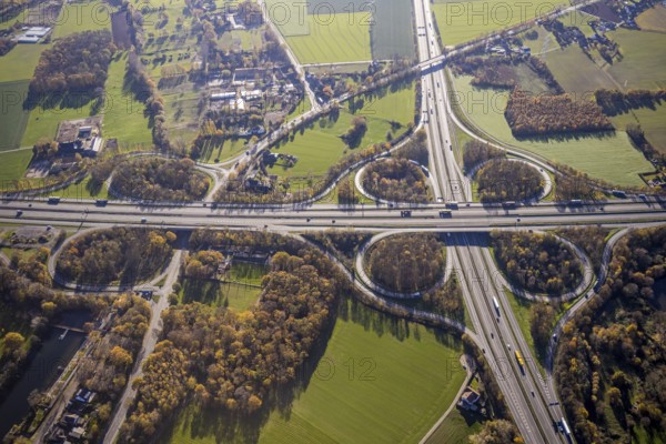 Aerial view, motorway junction Mörs, A40, A57, Moers-Hülsdonk, Mörs, Ruhr area, North