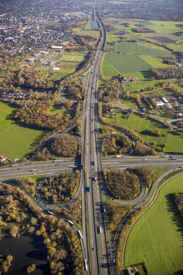 Aerial view, motorway junction Mörs, A40, A57, Moers-Hülsdonk, Mörs, Ruhr area, North