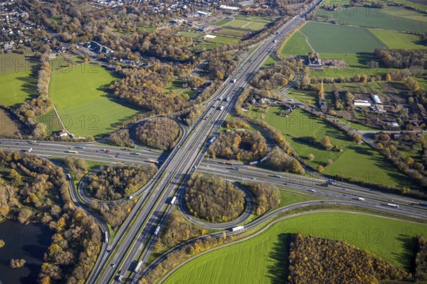 Aerial view, motorway junction Mörs, A40, A57, Moers-Hülsdonk, Mörs, Ruhr area, North