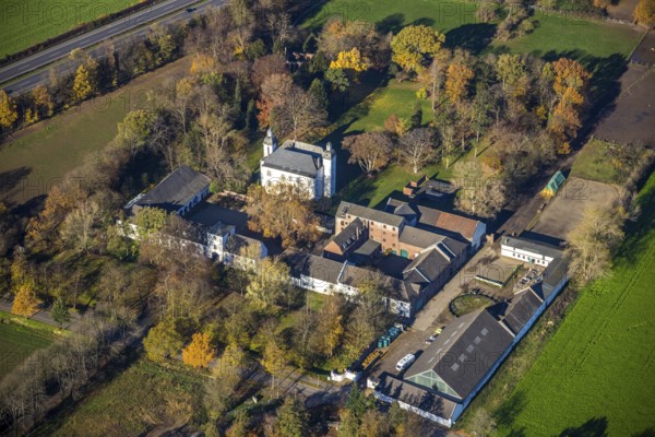 Aerial view, Lauersfort Castle, Kapellen-Holderberg, Mörs, Ruhr area, North Rhine-Westphalia,