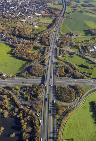Aerial view, motorway junction Mörs, A40, A57, Moers-Hülsdonk, Mörs, Ruhr area, North