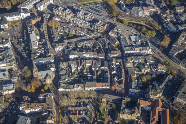 Aerial view, Old Town, Neuer Wall, Wallzentrum, Mörser Zentrumsee, Mörs, Ruhr area, North
