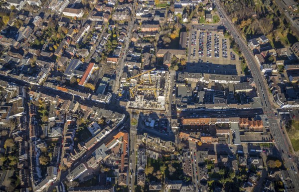 Aerial view, construction site new building Homberger Höfe, flats and commercial areas, formerly