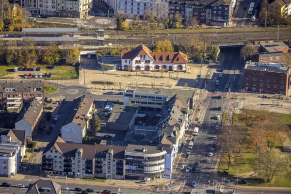 Aerial view, Mörs station, Homberger Straße to Klever Straße, Mörs, Ruhr area, North