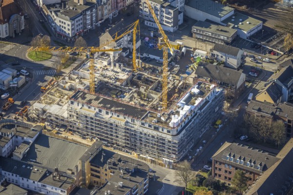 Aerial view, construction site new building Homberger Höfe, flats and commercial areas, formerly