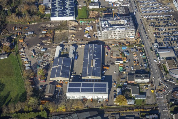 Aerial view, construction site, new building, industrial estate Hülsdonk, Am Jostenhof,