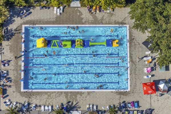 Aerial view, adventure pool, Aqua Spa and Aqua Fun Soest, outdoor pool, bathers, Soest, Soester
