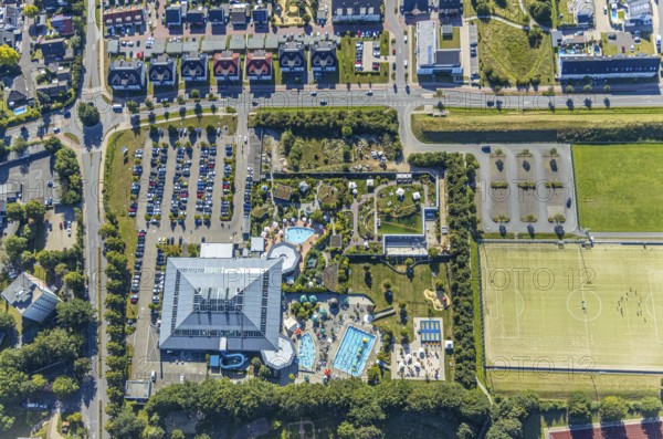 Aerial view, adventure pool, Aqua Spa and Aqua Fun Soest, outdoor pool, bathers, Soest, Soester