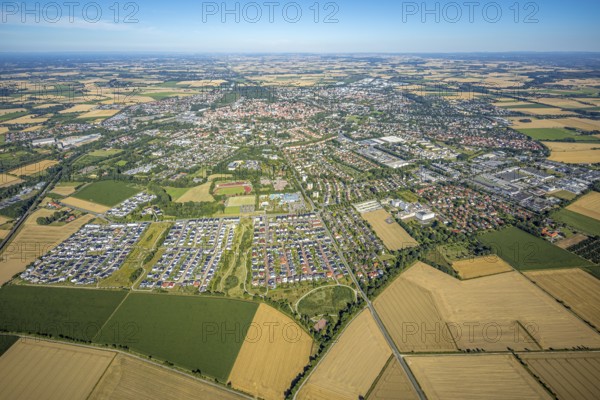Aerial view, overview of Soest from the west, new development areas at Ardeyweg, Soest, Soester