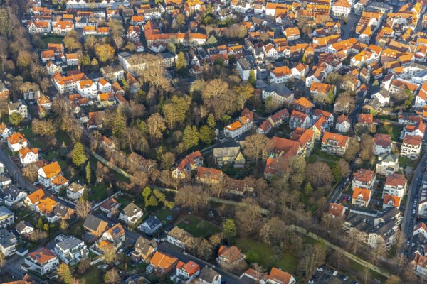 Aerial view, Bergenthalpark, Spital Physio, Soest, Soester Börde, North Rhine-Westphalia, Germany,