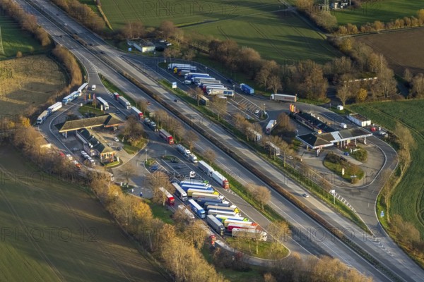 Aerial view, motorway A44, motorway service area Soester Börde, Müllingsen, Soest, Soester Börde,
