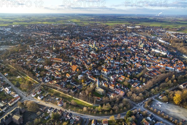 Aerial view, city centre view, old town, Wallstraßen, protestant church Sankt Maria zur Wiese, St.