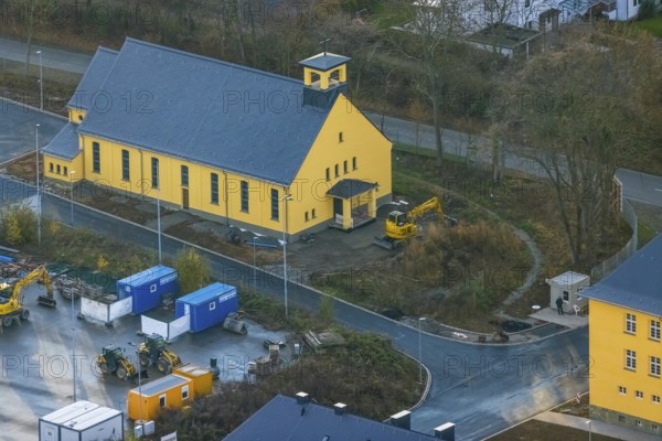 Aerial view, chapel, construction area former Kanaal van Wessem barracks, residential complex and