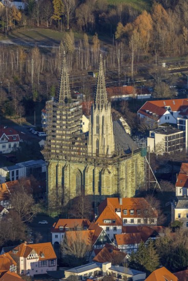 Aerial view, old town, protestant church Sankt Maria zur Wiese, renovation, Soest, Soester Börde,