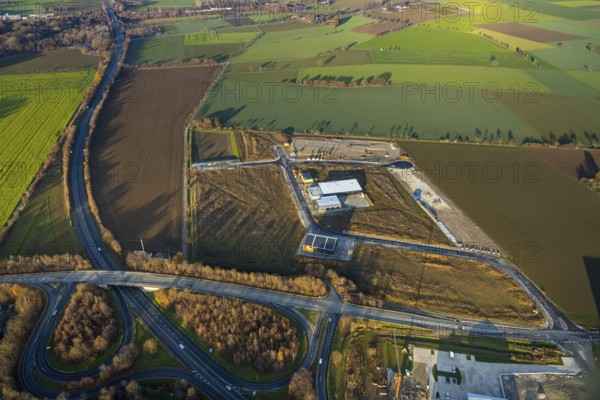 Aerial view, construction site, new building, industrial estate Wasserfuhr, Gebrüder-Ernst-Straße,