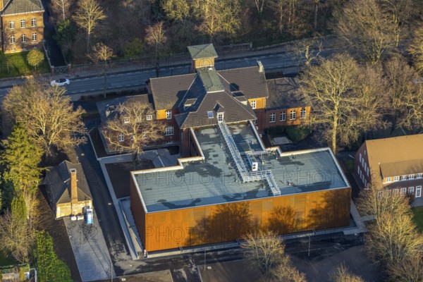 Aerial view, construction site extension Niederbergheimer Straße 24, former agricultural school,