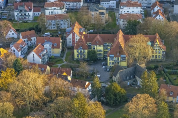Aerial view, Bergenthalpark, Spital Physio, Soest, Soester Börde, North Rhine-Westphalia, Germany,