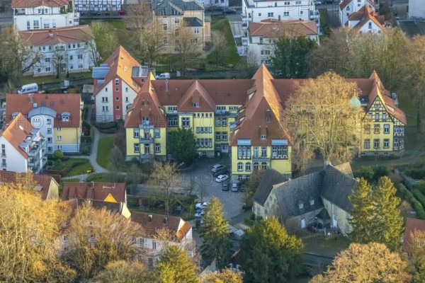 Aerial view, Bergenthalpark, Spital Physio, Soest, Soester Börde, North Rhine-Westphalia, Germany,
