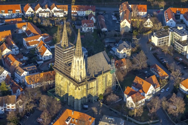 Aerial view, old town, protestant church Sankt Maria zur Wiese, renovation, Soest, Soester Börde,