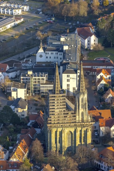 Aerial view, old town, protestant church Sankt Maria zur Wiese, renovation, Soest, Soester Börde,