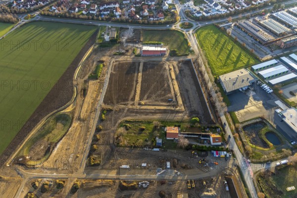 Aerial view, construction area Neuer Soester Norden, new residential neighbourhood, Danziger Ring,