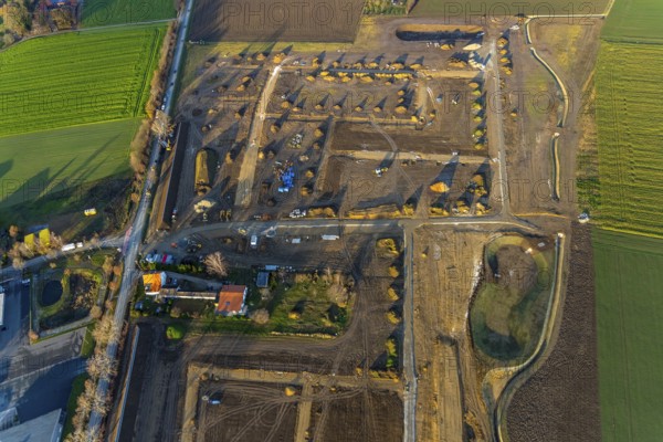 Aerial view, construction area Neuer Soester Norden, new residential neighbourhood, Danziger Ring,