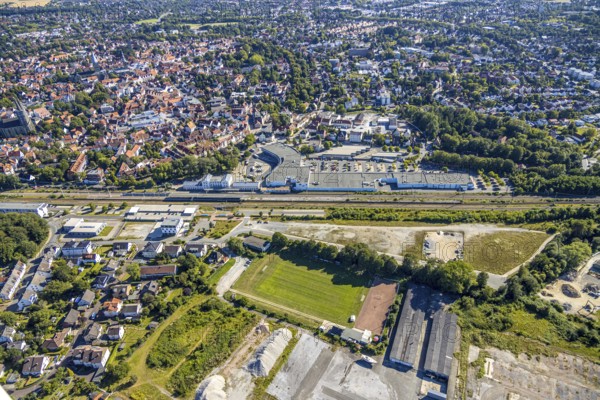 Aerial view, development area of the industrial wasteland at Teinenkamp in Soest, wasteland north
