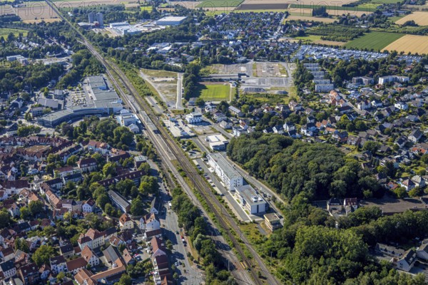 Aerial view, development area of the industrial wasteland at Teinenkamp in Soest, wasteland north