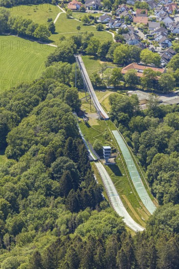 Aerial view, Meinhardusschanzen, ski resort, Meinerzhagen, Märkischer Kreis, Sauerland, North
