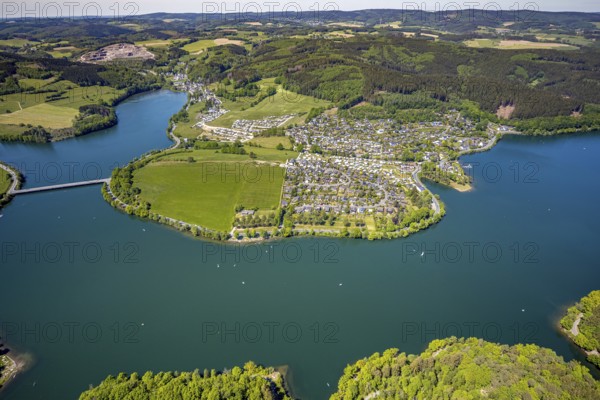 Aerial view, camping site Seeblick, holiday village Listersee, camping site Eckmann, Meinerzhagen,