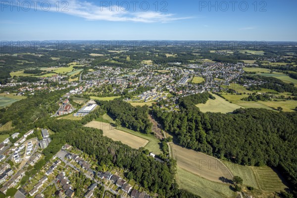Aerial view, local view Niedersprockhövel, new residential area Steinegge, Riepelsiepen, former