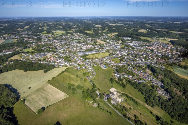 Aerial view, local view Niedersprockhövel, new building residential area Steinegge, Riepelsiepen,