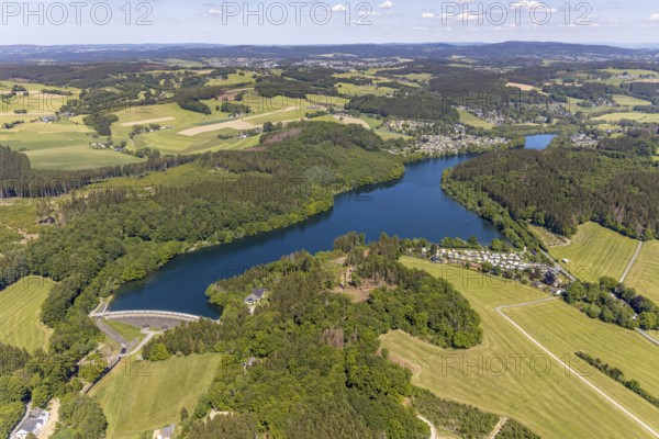 Aerial view, Lingesetalsperre, Meinerzhagen, Märkischer Kreis, Sauerland, North Rhine-Westphalia,