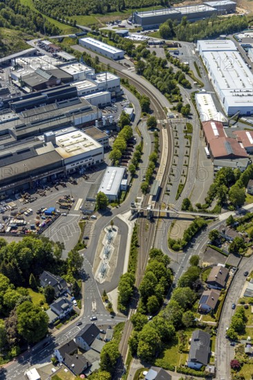 Aerial view, Meinerzhagen railway station, Meinerzhagen, Märkischer Kreis, Sauerland, North